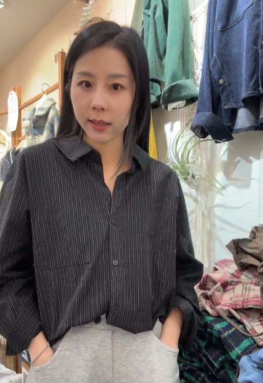 10A215 直紋後綁帶開襟襯衫