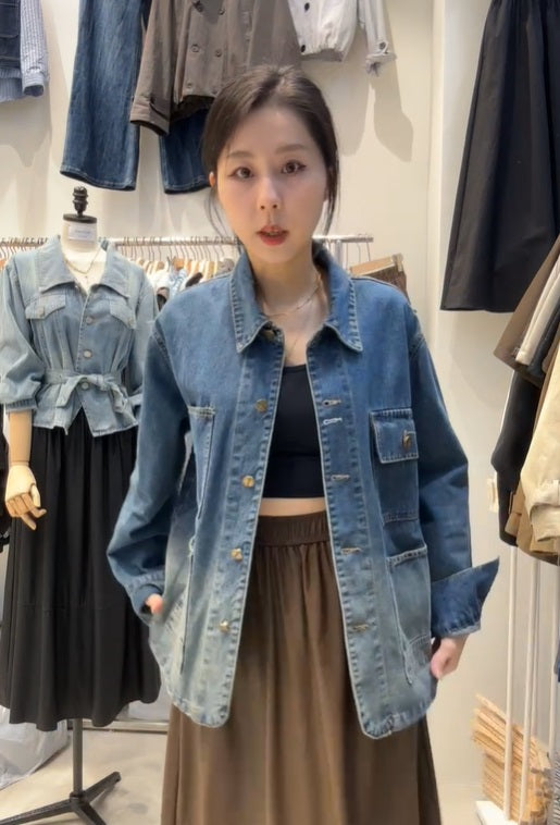 9A111 漸層工裝感單寧外套