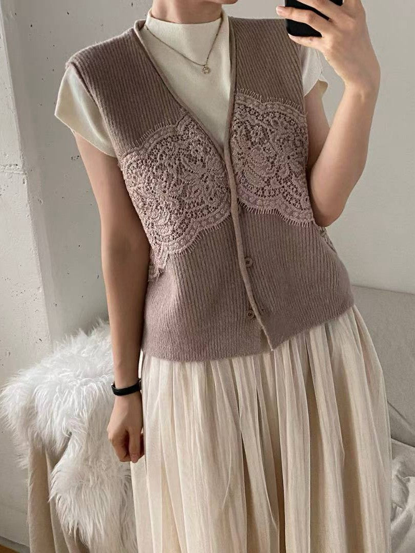 10B105 蕾絲螺紋針織背心