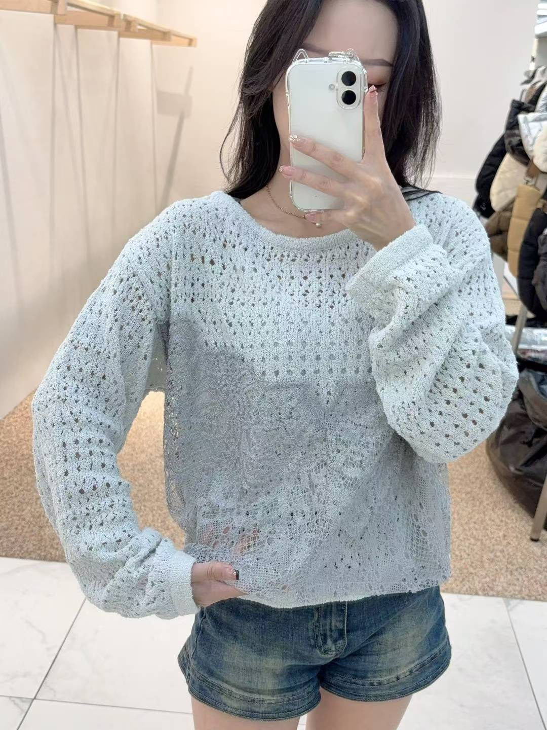 10B103 勾針下蕾絲針織衫