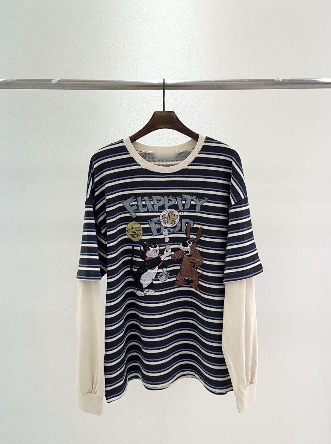 10B213 橫條短T假兩件上衣