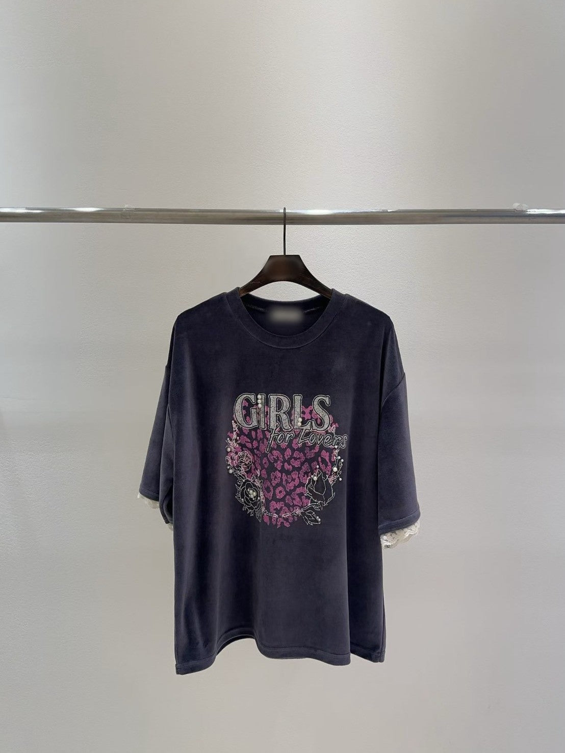 10B207 GIRLS粉紅豹紋絨面短袖上衣