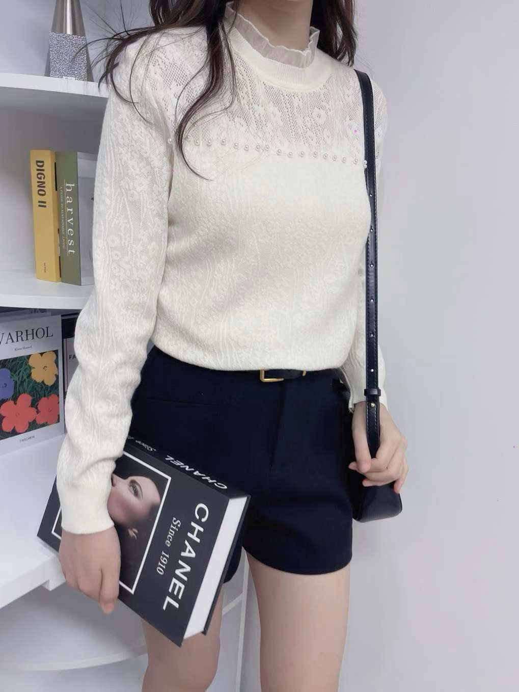 10D104 小立領珍珠蕾絲上衣