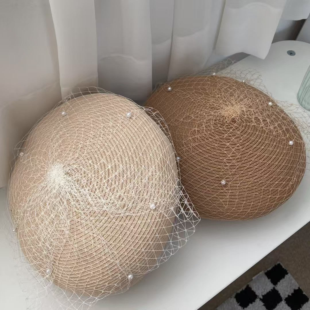 4D105 拚紗編織貝雷帽