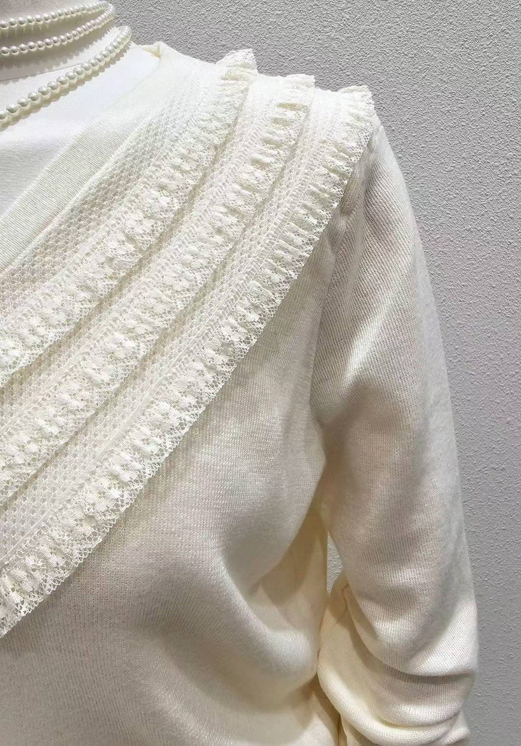 9D106 三層蕾絲荷葉針織外套