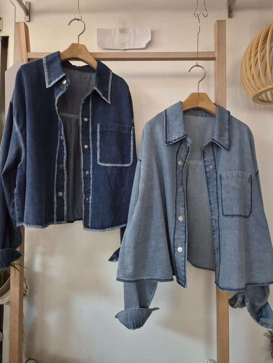 SH904 壓線牛仔短版襯衫