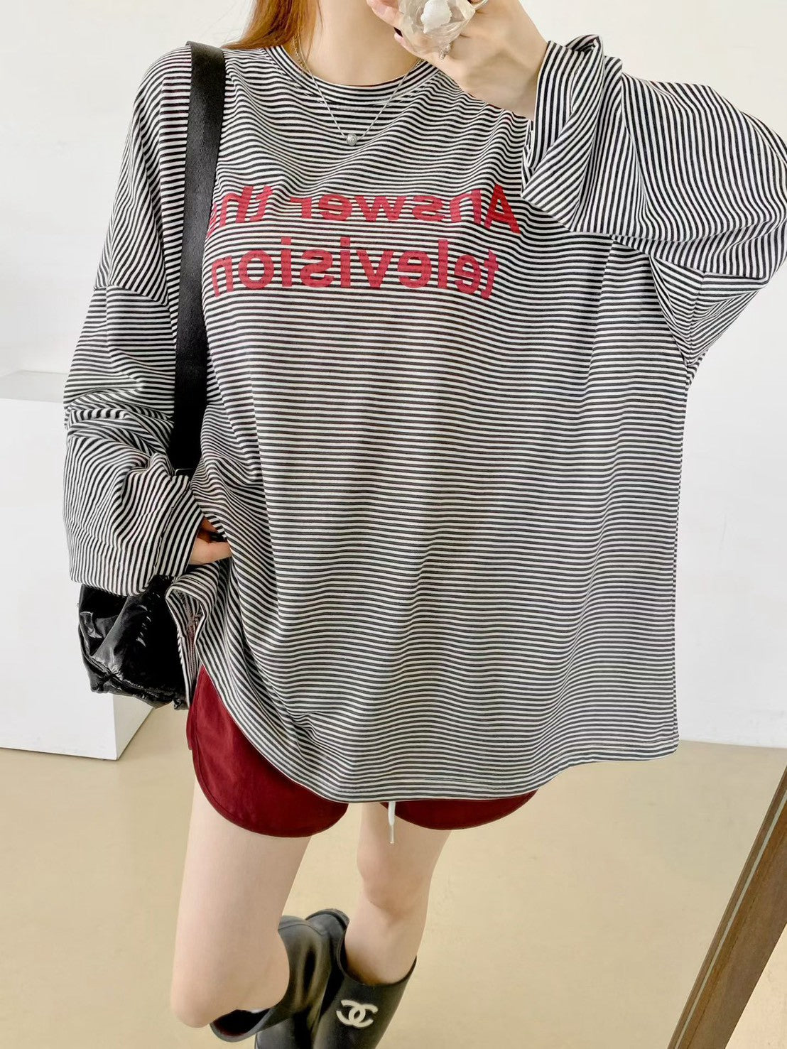 TS906 字母橫條長版寬T