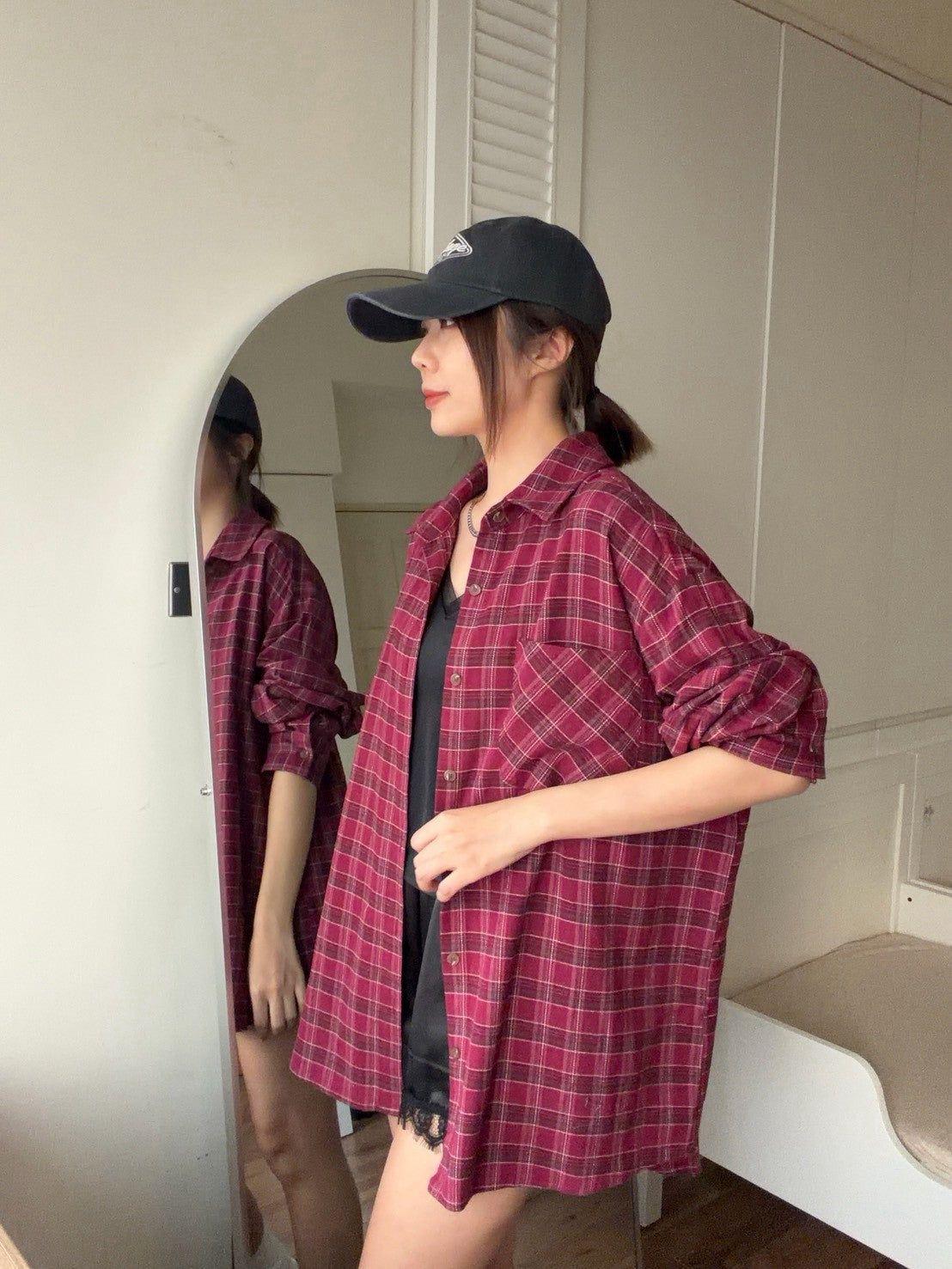 SH902 格紋長版襯衫