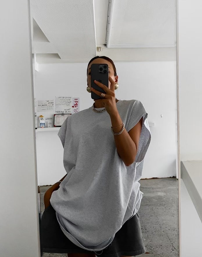 TS1766 素色包袖長版背心