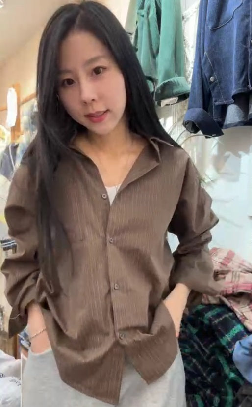 10A215 直紋後綁帶開襟襯衫