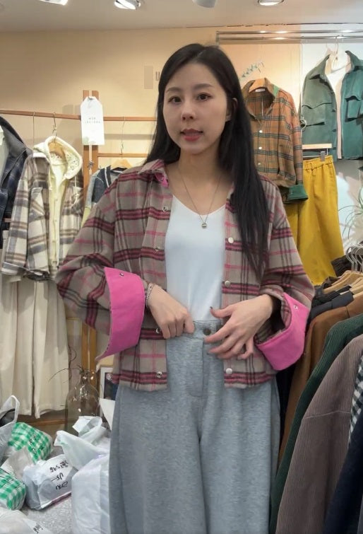 10A201 燈心絨格紋襯衫外套