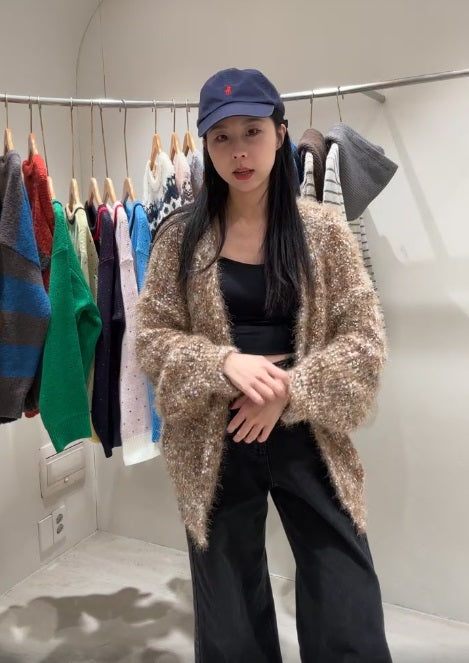 1B204 棉花糖鬚鬚感長版外套