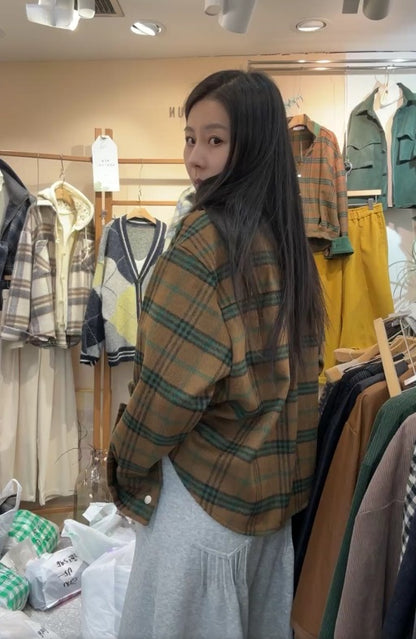 10A201 燈心絨格紋襯衫外套