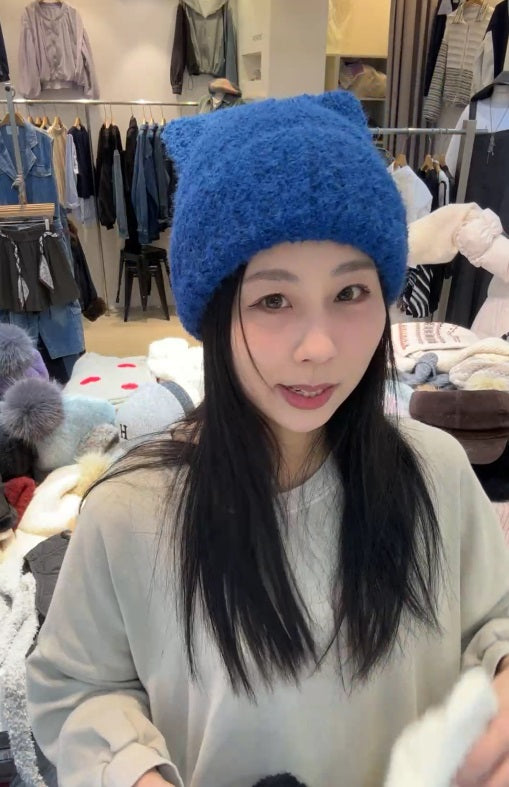 1C202 貓耳多反摺毛帽