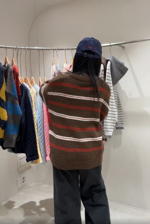 1B208 配色條紋鬆份毛衣