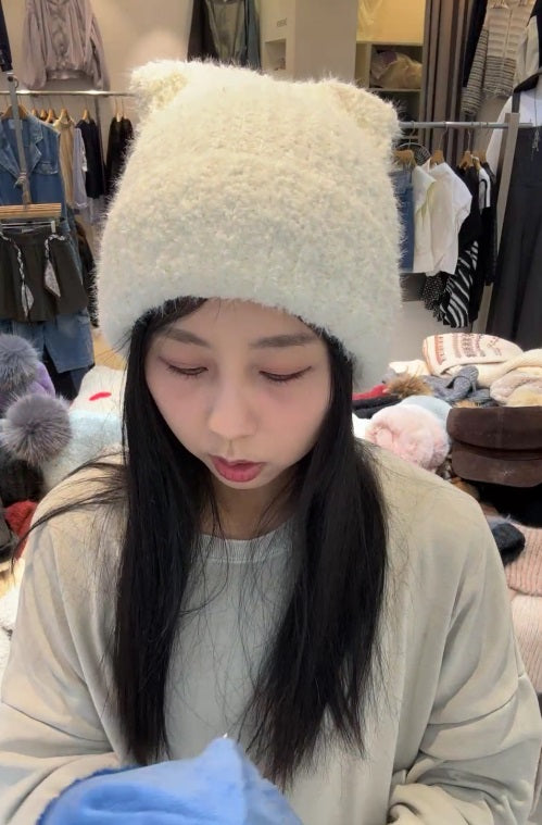 1C202 貓耳多反摺毛帽