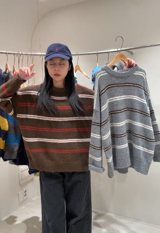 1B208 配色條紋鬆份毛衣