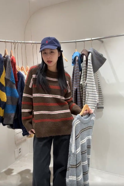 1B208 配色條紋鬆份毛衣