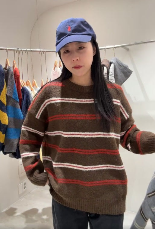 1B208 配色條紋鬆份毛衣