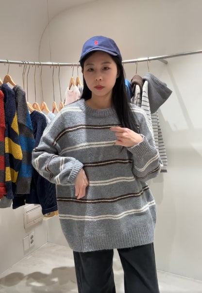 1B208 配色條紋鬆份毛衣