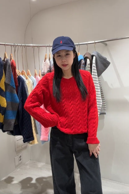 1B207 圓領麻花紋微鬆份毛衣