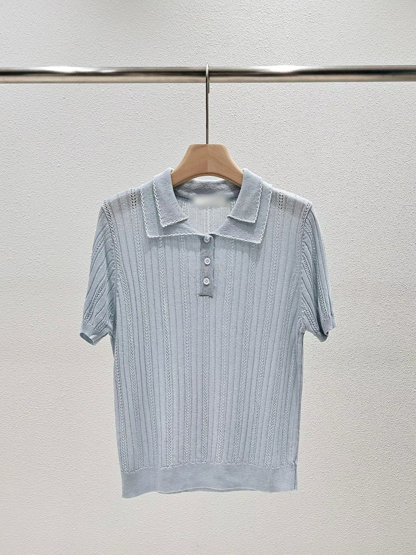4B211 雙層領短袖針織衫