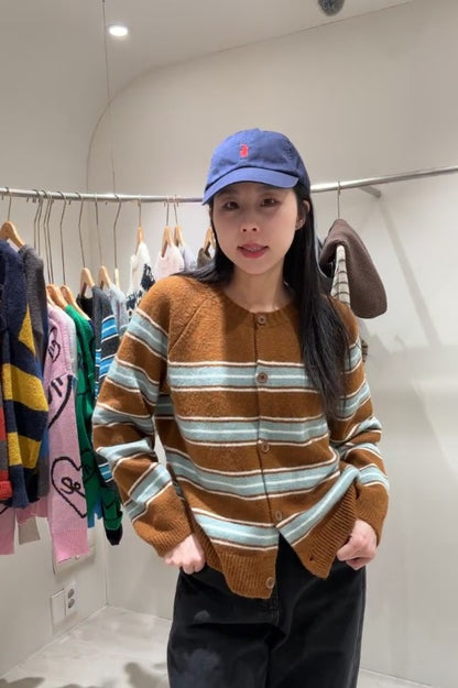 1B211 配色橫條針織外套