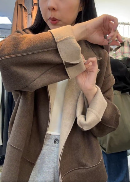 10A207 雙色毛呢翻領外套