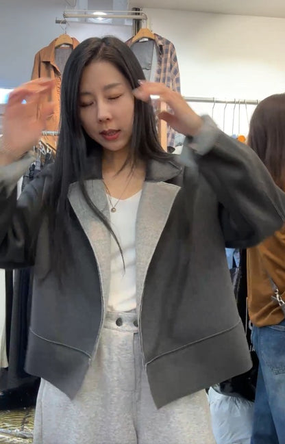 10A207 雙色毛呢翻領外套