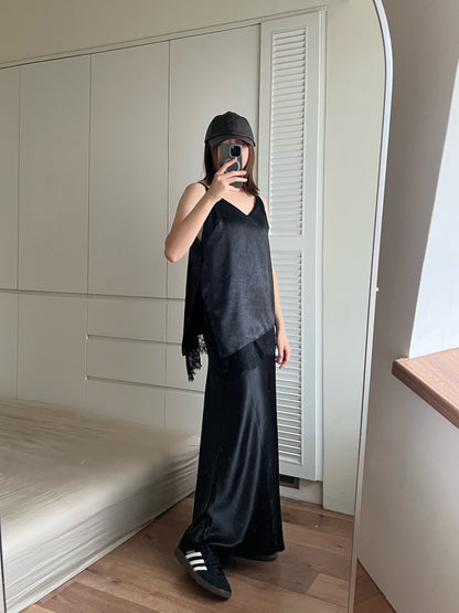 ST4528 細帶拚蕾絲緞面背心