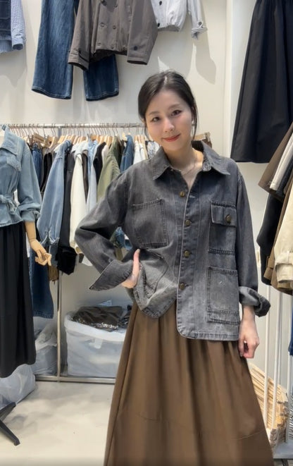 9A111 漸層工裝感單寧外套