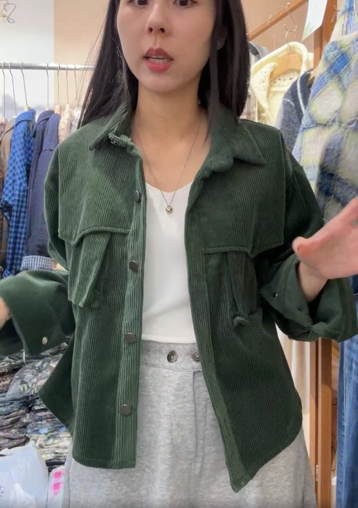 10A209 挺料燈心絨口袋襯衫