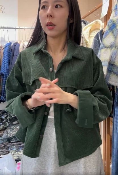 10A209 挺料燈心絨口袋襯衫