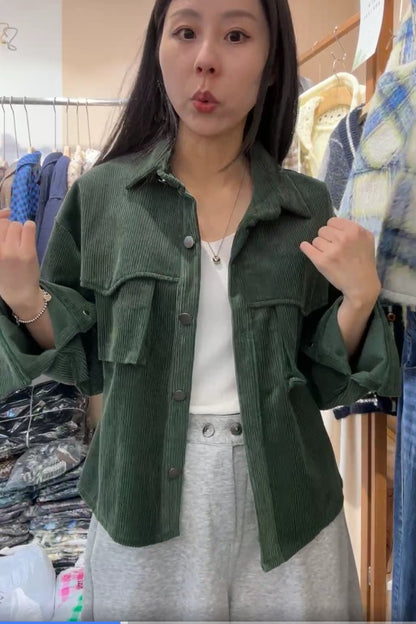 10A209 挺料燈心絨口袋襯衫