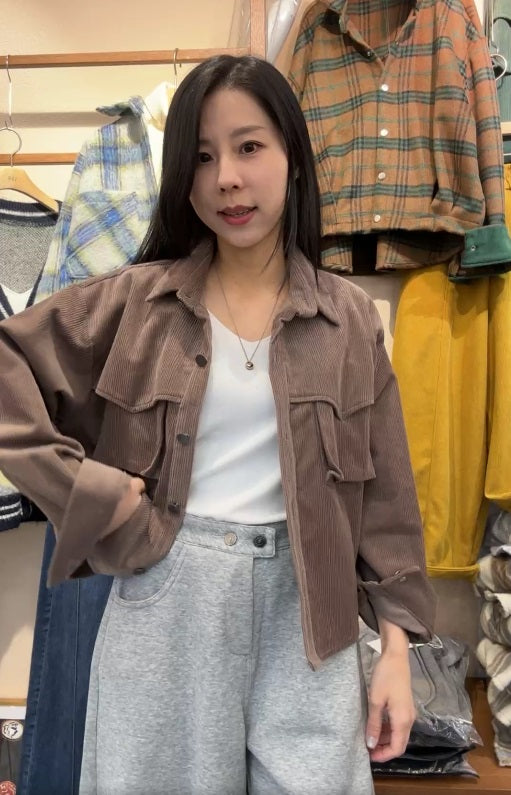 10A209 挺料燈心絨口袋襯衫