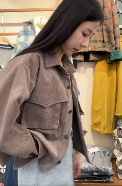 10A209 挺料燈心絨口袋襯衫