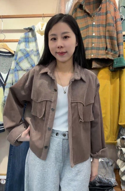 10A209 挺料燈心絨口袋襯衫