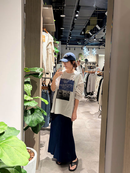 TS911 藍黑印畫長版寬T