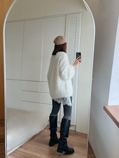 SW660 毛鬚感v領毛衣