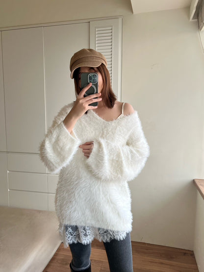 SW660 毛鬚感v領毛衣