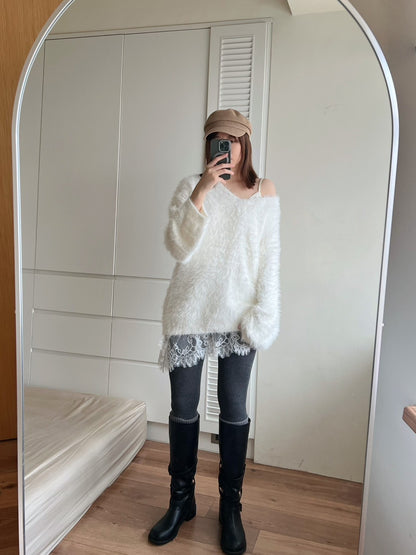 SW660 毛鬚感v領毛衣