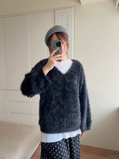 SW660 毛鬚感v領毛衣