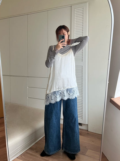 ST4528 細帶拚蕾絲緞面背心