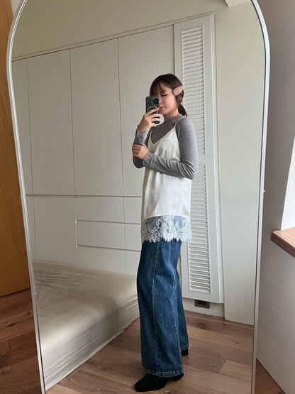 ST4528 細帶拚蕾絲緞面背心