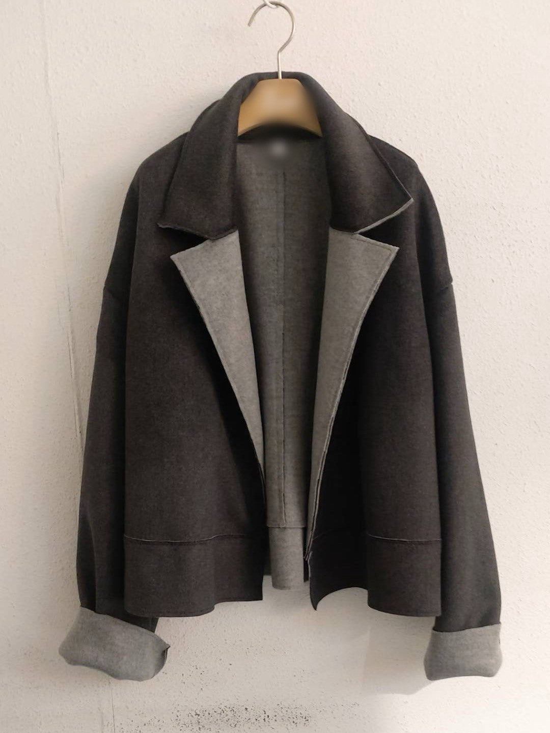 10A207 雙色毛呢翻領外套