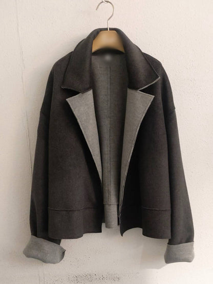 10A207 雙色毛呢翻領外套