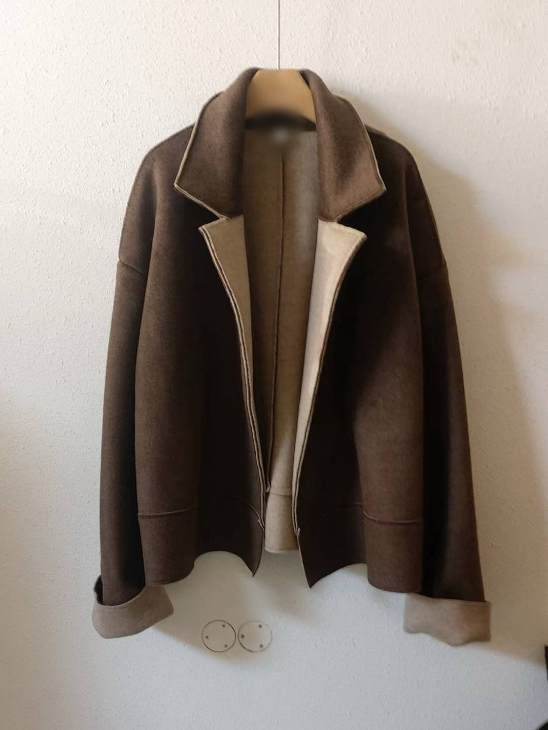 10A207 雙色毛呢翻領外套