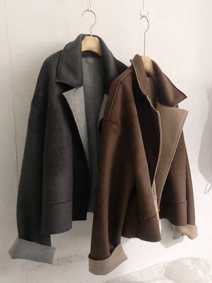 10A207 雙色毛呢翻領外套