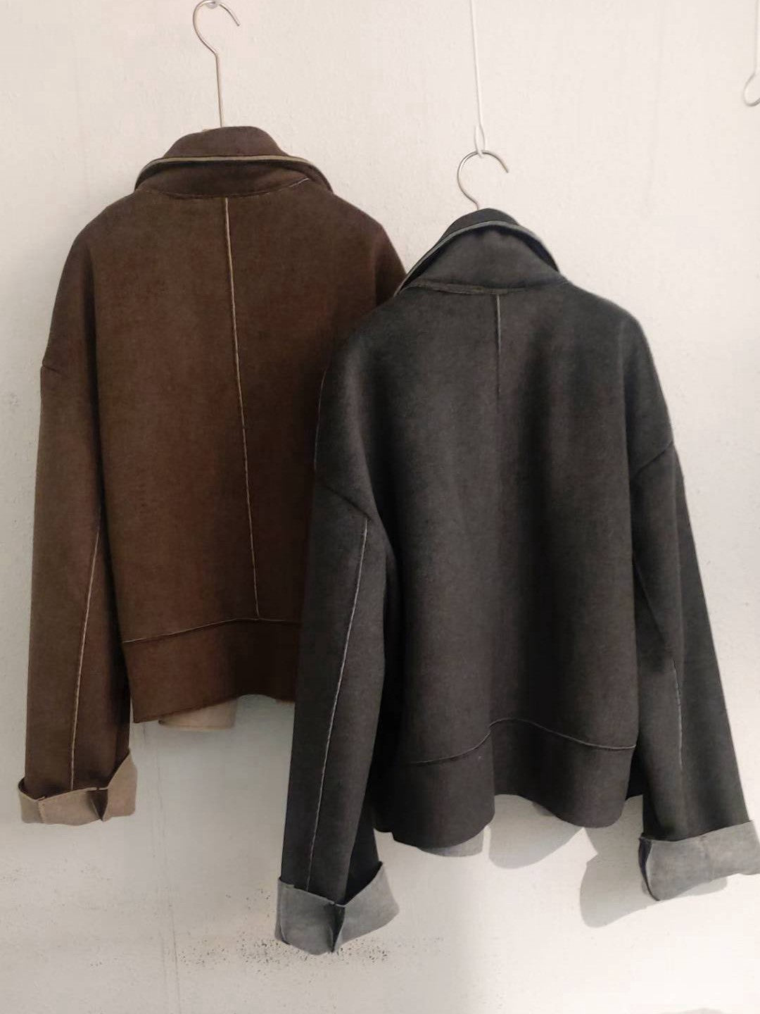 10A207 雙色毛呢翻領外套