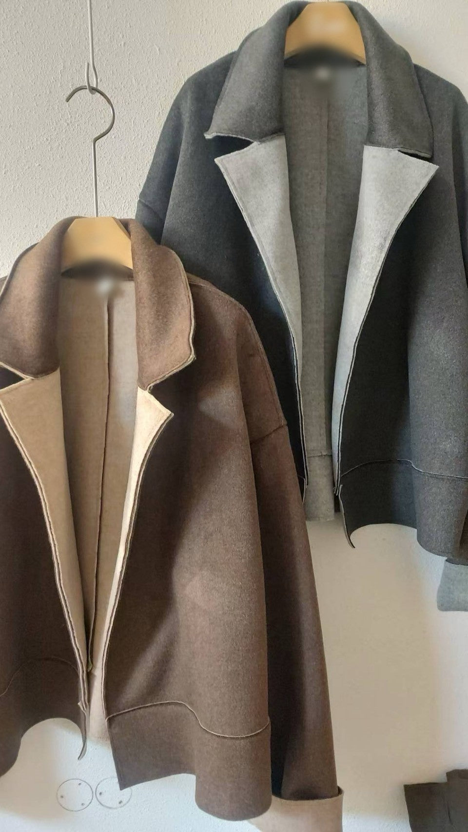 10A207 雙色毛呢翻領外套